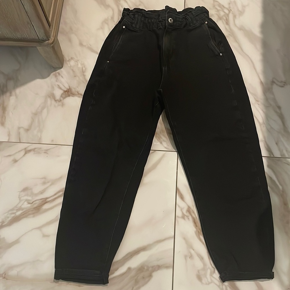 Zara paper bag waist denim pant